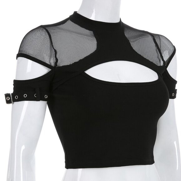 ISO: punk/goth mesh insert crop top with buckles - Picture 1 of 3